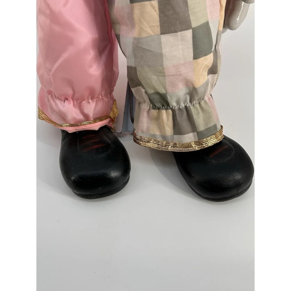 Vintage 80s Dynasty Porcelain Clown Doll‎ Pink with Sage Checkers